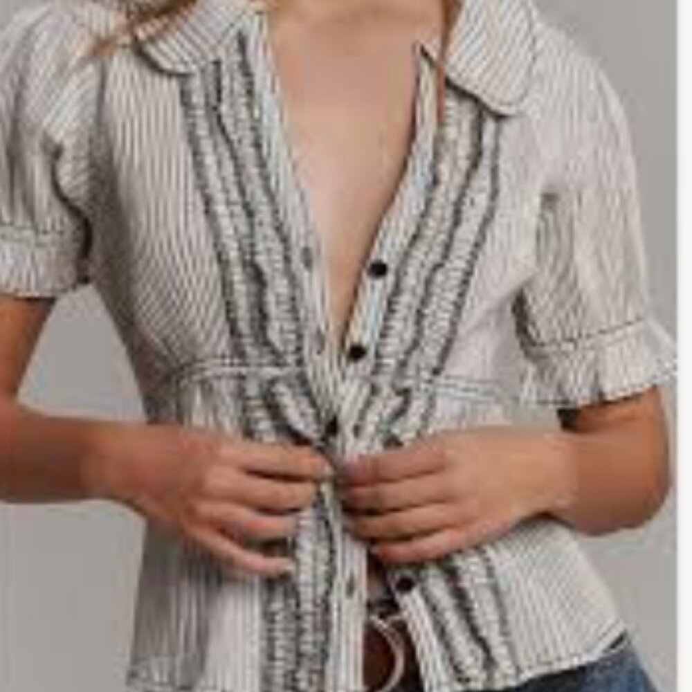 Pilcro: Black The Keira Collared Button-Front Blouse Size Small - Picture 3 of 3